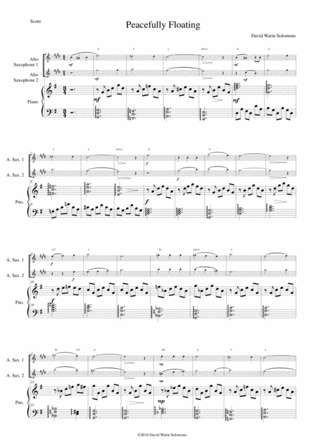 Peacefully Floating For 2 Alto Saxophones And Piano And Optional Guitar Chords Sheet Music