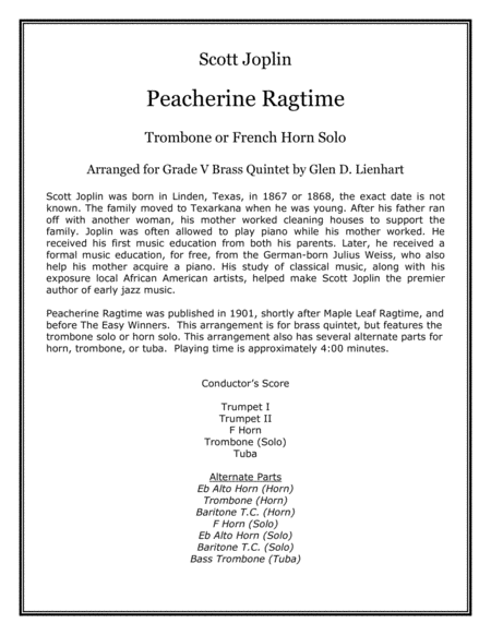 Free Sheet Music Peacherine Ragtime Brass