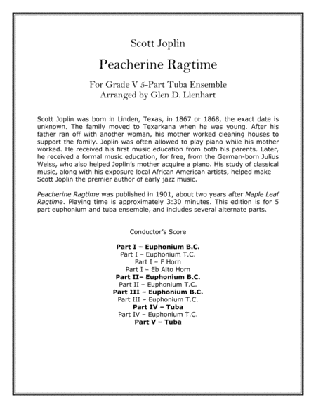 Free Sheet Music Peacherine Ragtime Tuba Ensemble