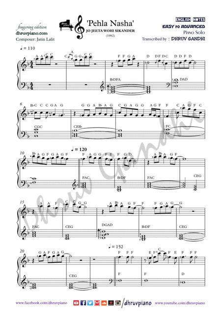 Pehla Nasha Piano Arrangement Easy To Advanced Sheet Music