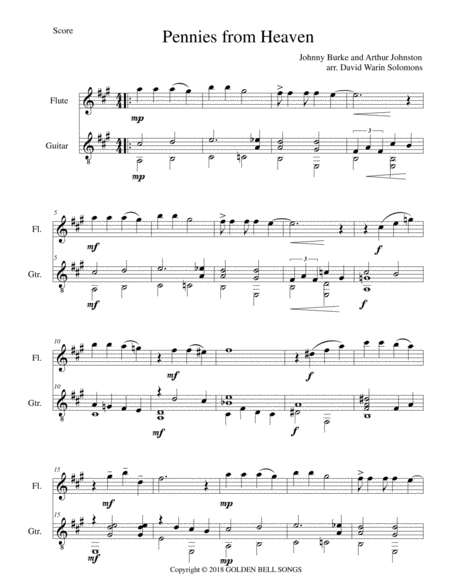 Free Sheet Music Pennies From Heaven Arranged For Flute And Classical Guitar