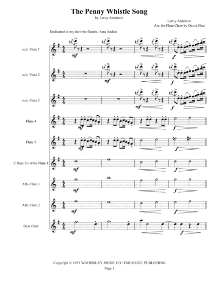 Penny Whistle Song For Flute Choir Sheet Music