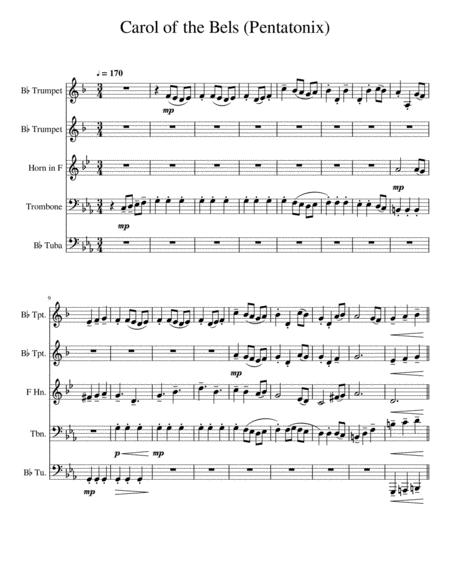 Pentatonix Carol Of The Bells For Brass Quintet Sheet Music