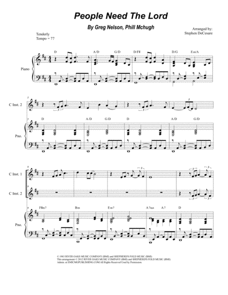 People Need The Lord Duet For C Instruments Sheet Music