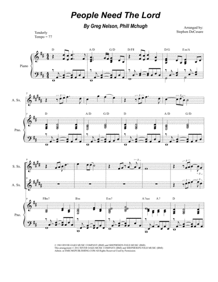 People Need The Lord Duet For Soprano Alto Saxophone Sheet Music