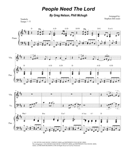 People Need The Lord Duet For Violin And Cello Sheet Music