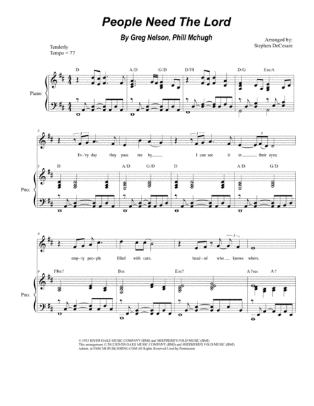 People Need The Lord For Vocal High Solo Sheet Music