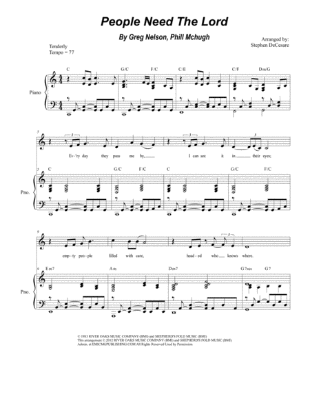Free Sheet Music People Need The Lord For Vocal Medium Solo