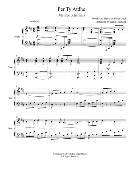 Free Sheet Music Per Ty Atdhe Piano Solo