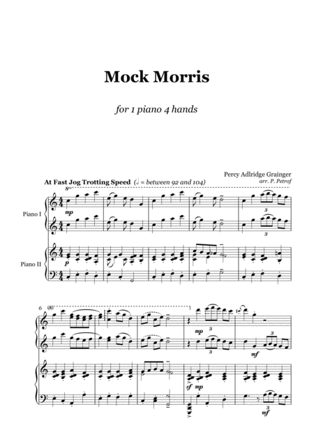 Percy Grainger Mock Morris 1 Piano 4 Hands Sheet Music