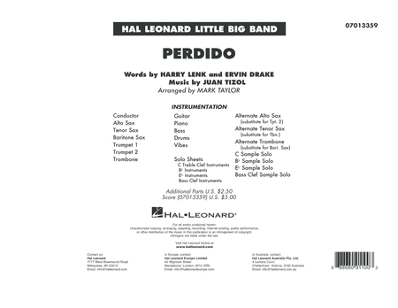 Perdido Arr Mark Taylor Full Score Sheet Music