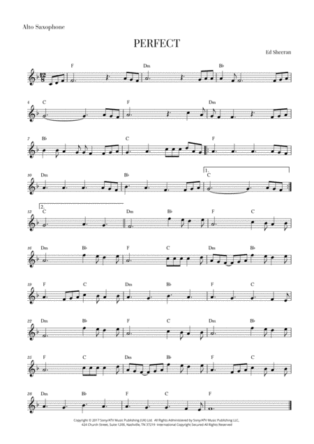 Perfect Alto Saxophone Sheet Music