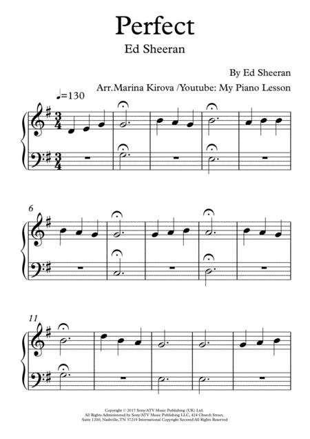 Perfect By Ed Sheeran Easy Piano Solo In Easy To Read Format Sheet Music