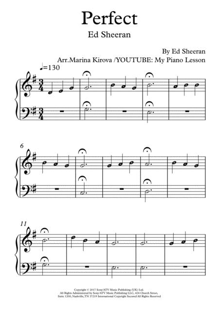 Perfect By Ed Sheeran Easy Piano Solo With Note Names In Easy To Read Format Sheet Music