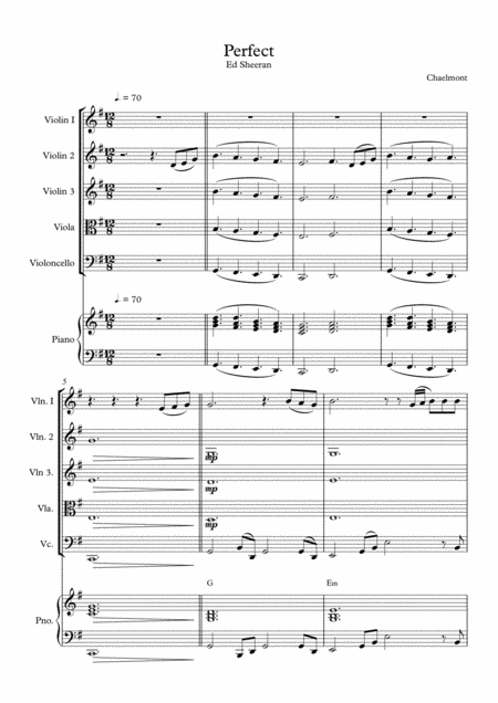 Perfect By Ed Sheeran String Quartet Piano And Parts Sheet Music