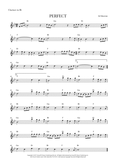 Perfect Clarinet In Bb Sheet Music