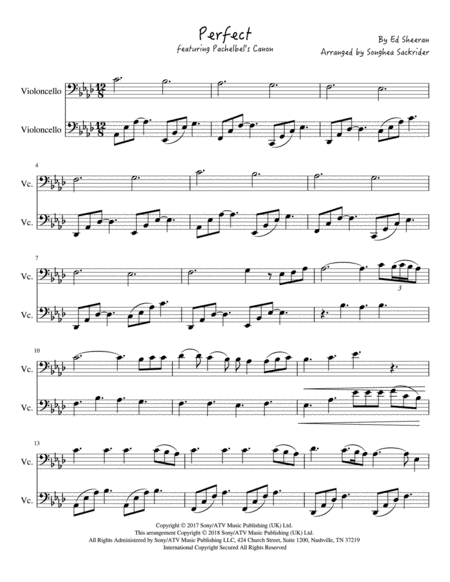 Perfect Featuring Pachelbels Canon 2 Cellos Duet Sheet Music