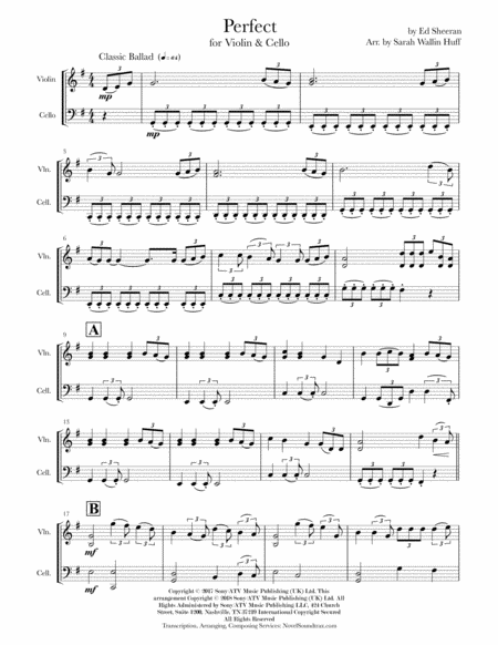 Perfect For Violin Cello Sheet Music