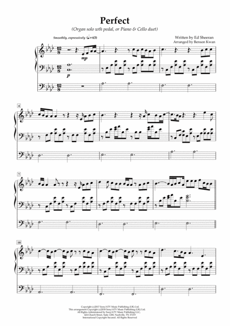 Perfect Organ Solo With Pedal Or Piano Cello Sheet Music