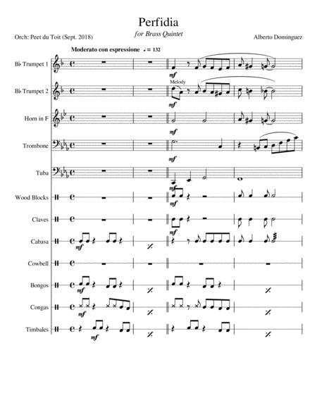 Perfidia Alberto Dominguez Brass Quintet And Percussion Sheet Music