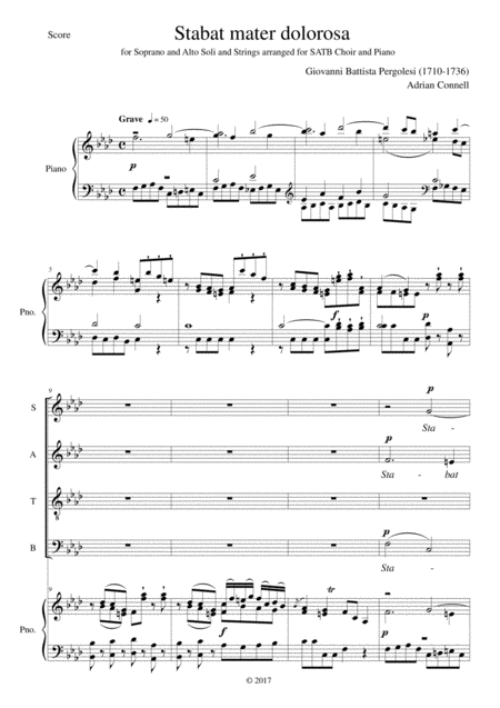 Pergolesi Stabat Mater Arrangement Of The First Movement For Satb Choir And Piano Or Organ Sheet Music