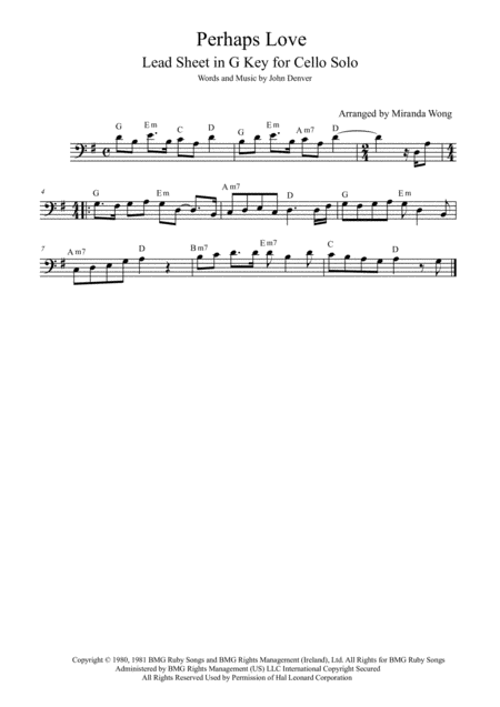 Perhaps Love Cello Solo In G Key With Chords Sheet Music