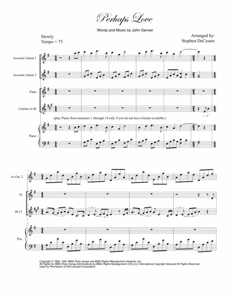 Perhaps Love Duet For Flute And Bb Clarinet Sheet Music