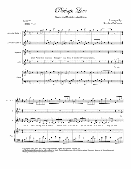 Perhaps Love Duet For Soprano And Alto Solo Sheet Music