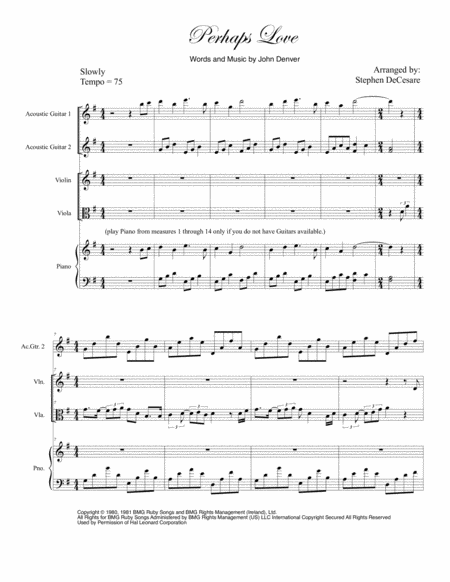 Free Sheet Music Perhaps Love Duet For Violin And Viola