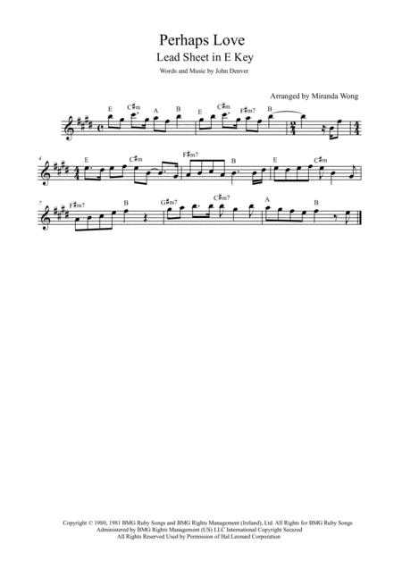 Free Sheet Music Perhaps Love Flute Or Oboe Solo In E Key With Chords
