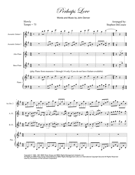 Free Sheet Music Perhaps Love Flute Quartet