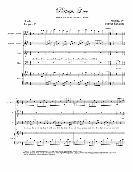 Free Sheet Music Perhaps Love For 2 Part Choir Tb