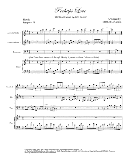 Free Sheet Music Perhaps Love For Brass Quartet