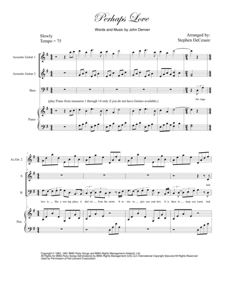 Free Sheet Music Perhaps Love For Sab