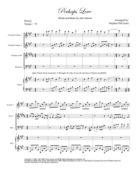 Free Sheet Music Perhaps Love For Woodwind Quartet