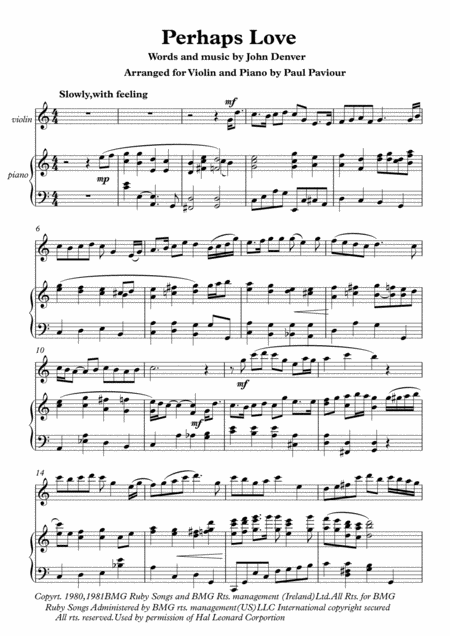 Perhaps Love Piano And Violin Duet Sheet Music