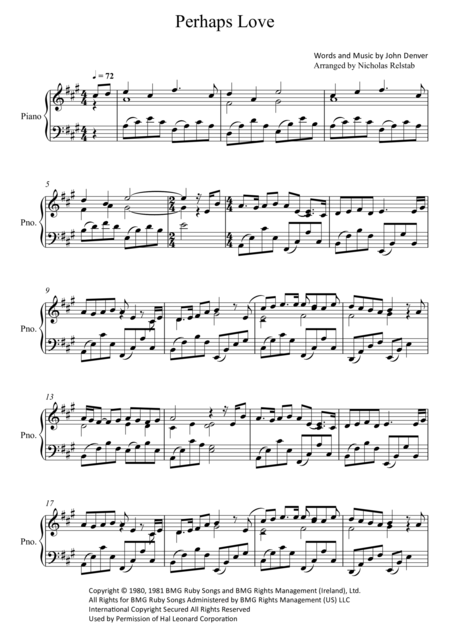 Perhaps Love Piano Solo Sheet Music