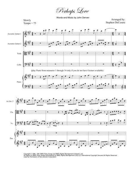 Perhaps Love String Quartet Sheet Music