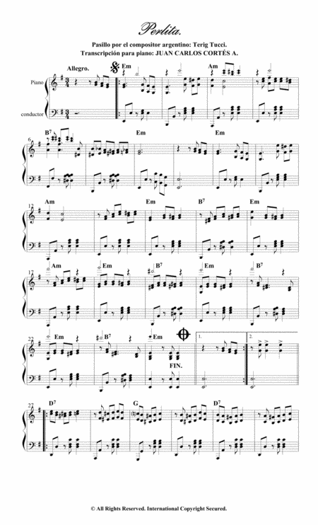 Free Sheet Music Perlita Pasillo Instrumental Por Terig Tucci