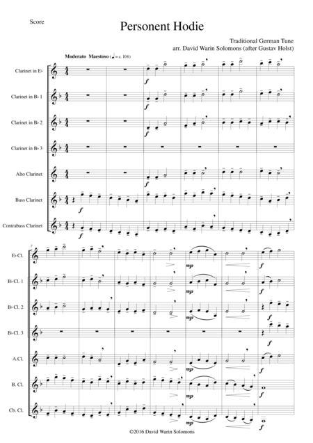 Personent Hodie For Clarinet Choir Sheet Music