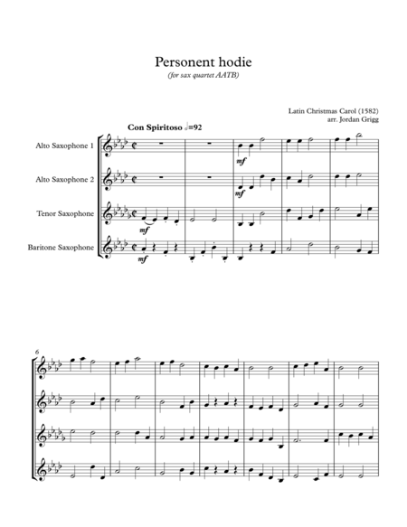 Personent Hodie For Sax Quartet Aatb Sheet Music