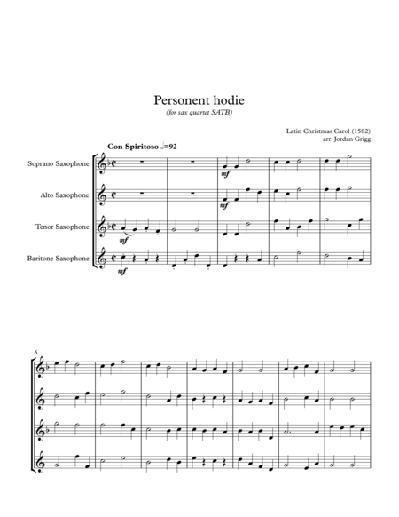 Free Sheet Music Personent Hodie For Sax Quartet Satb