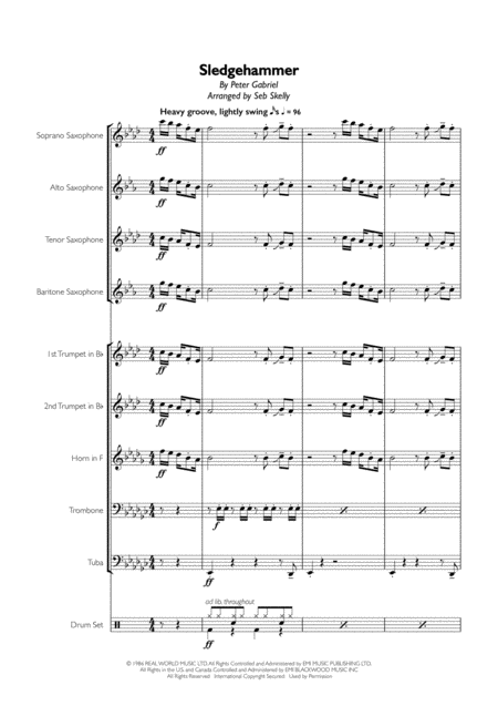 Free Sheet Music Peter Gabriel Sledgehammer For Brass Quintet Sax Quartet And Drums