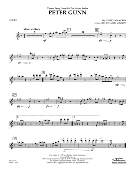 Free Sheet Music Peter Gunn Arr Johnnie Vinson Flute