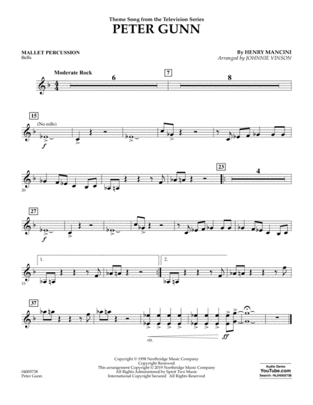 Free Sheet Music Peter Gunn Arr Johnnie Vinson Mallet Percussion