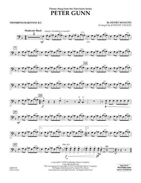 Free Sheet Music Peter Gunn Arr Johnnie Vinson Trombone Baritone B C