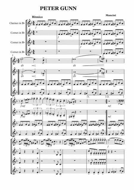 Free Sheet Music Peter Gunn Quartet For Clarinet Trumpet Cornet B Flat Instrument Combinations Advanced