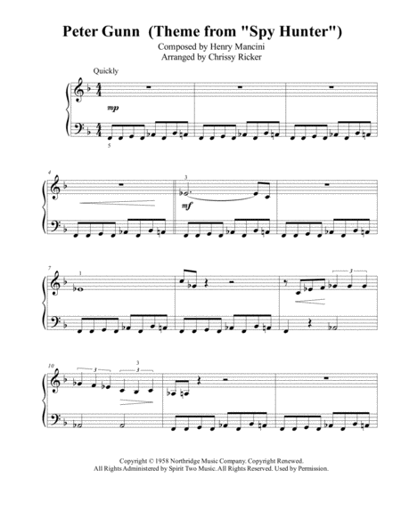 Free Sheet Music Peter Gunn Theme From Spy Hunter Easy Piano