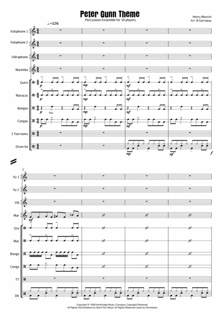 Free Sheet Music Peter Gunn Theme Percussion Ensemble