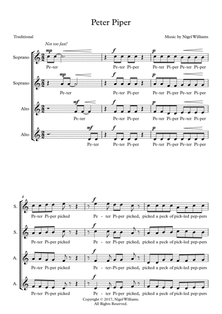 Free Sheet Music Peter Piper For Ssaa Choir